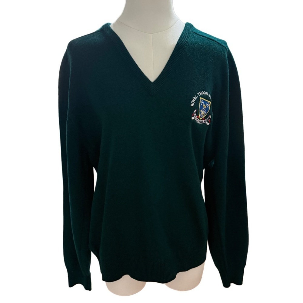 Pringle of Scotland Hunter Green Lambswool V-Neck Golf Preppy Academia Sweater